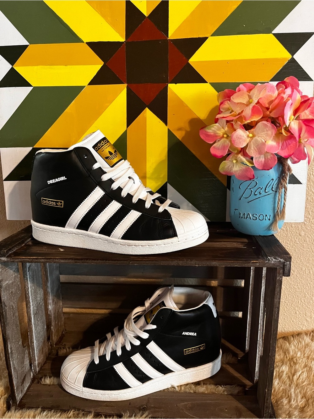 Adidas  Black and White High-Top Sneakers with Shell Toe